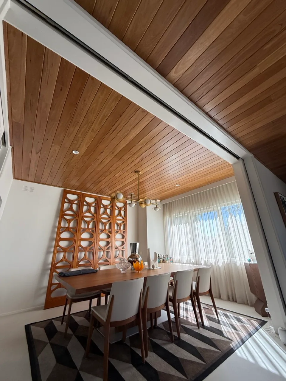 Timber-lined dining room